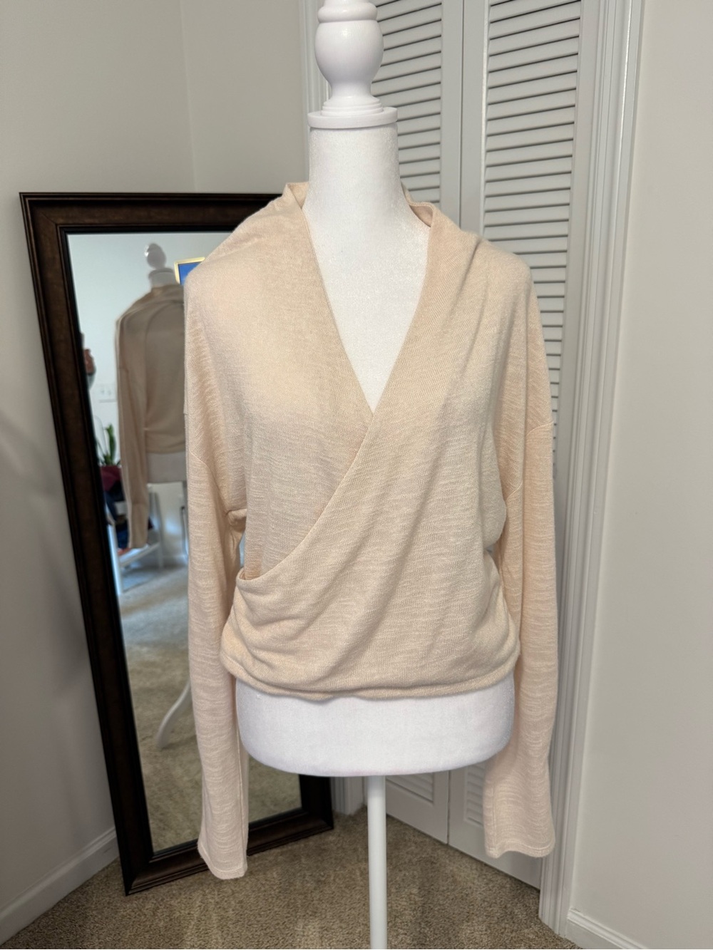 Sanctuary Light Cream Draped V-Neck Wrap Sweater